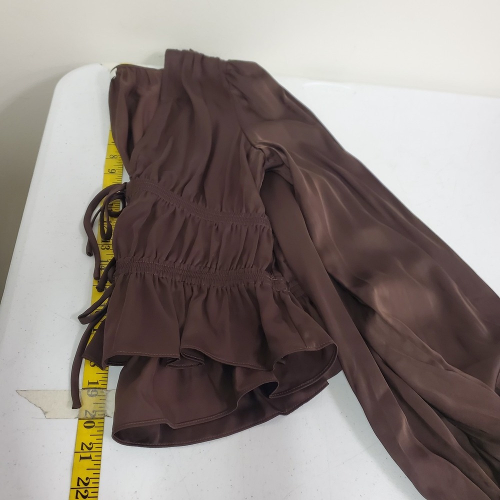 Wayf Womens Long Sleeve Tie Front Milkmaid Top Size S Brown Coquette Romantic - Picture 8 of 10